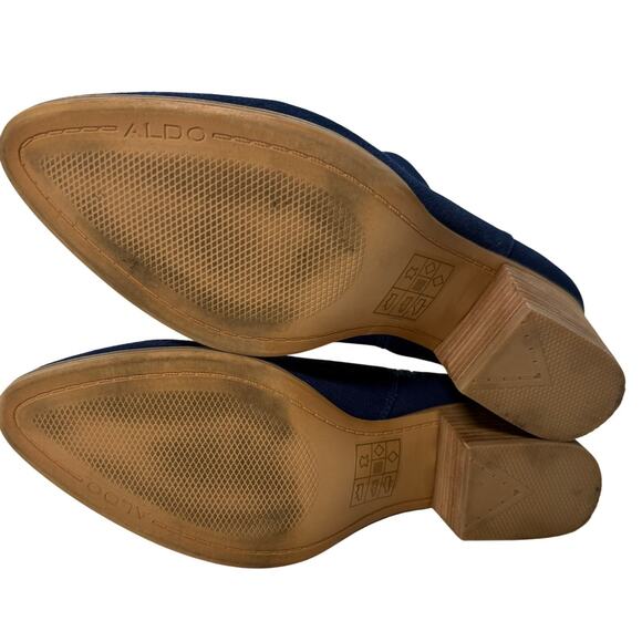 ALDO Women’s Blue Suede Ankle Booties Block Heel Side Zip Boot Size 8.5 - Picture 8 of 9